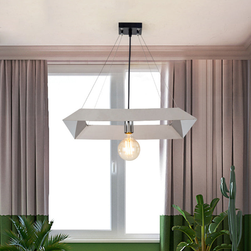Modern Geometric Frame Pendant Lamp in White - Stylish Bedroom Ceiling Light