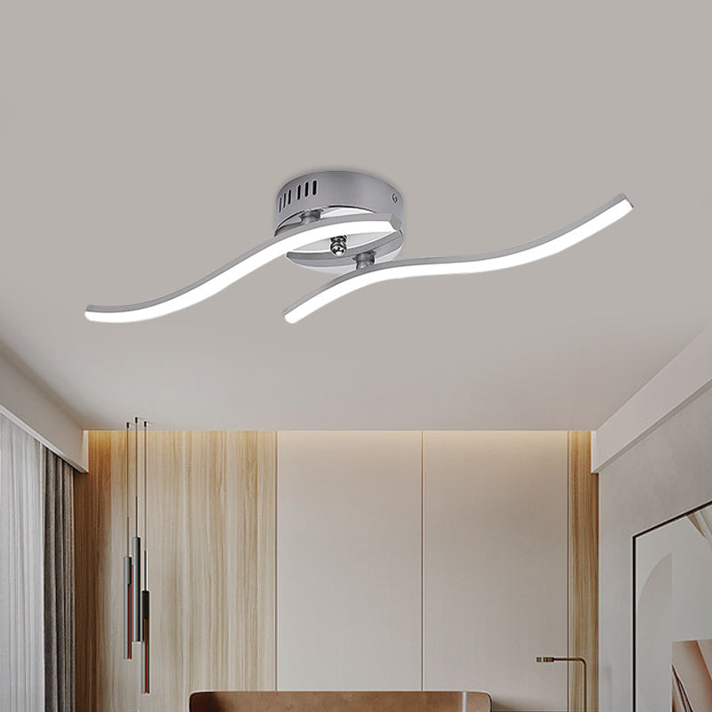 Plafonnier LED semi-encastré contemporain en nickel pour salon - Lumière chaude/blanche
