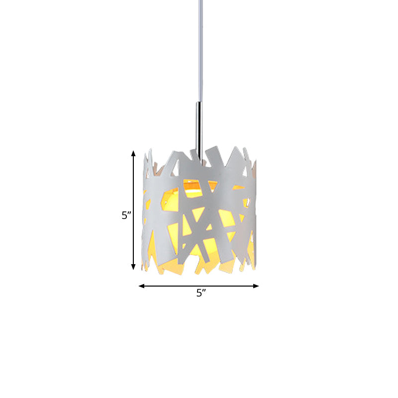 Iron Cylinder Cage Pendant Light - Modern, 1 Bulb, White Finish, Ceiling Suspension Lamp