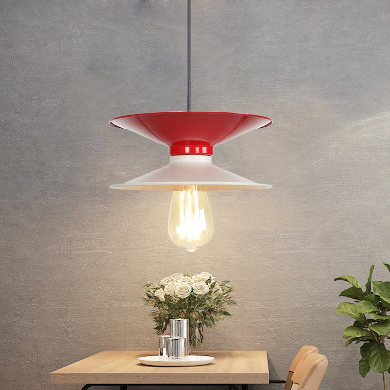 Modern Metal Double Saucer Ceiling Pendant Lamp Kit - White And Red 1 Bulb White-Red