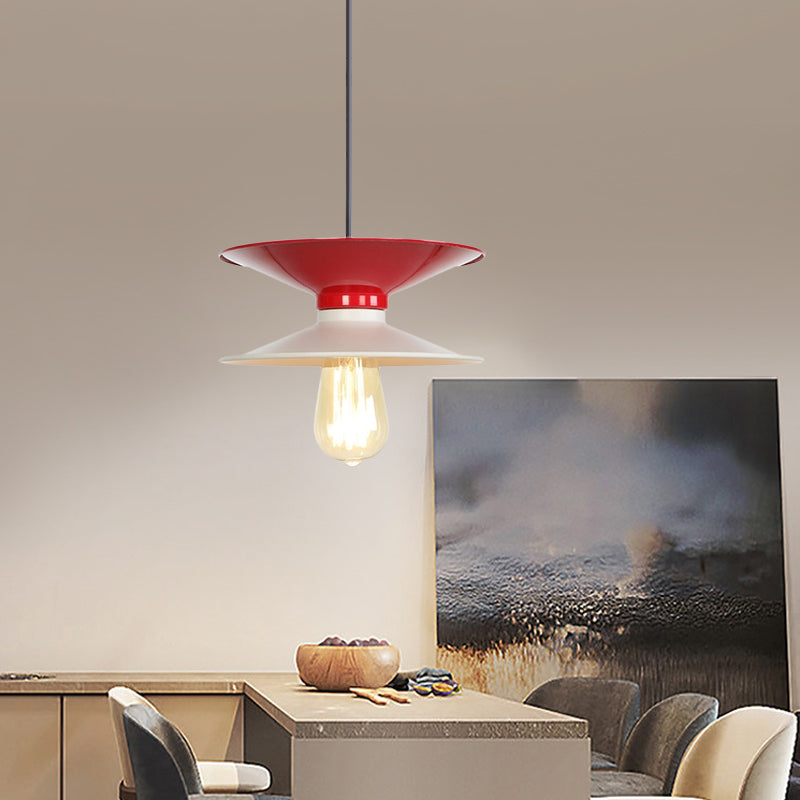 Modern Metal Double Saucer Ceiling Pendant Lamp Kit - White And Red 1 Bulb