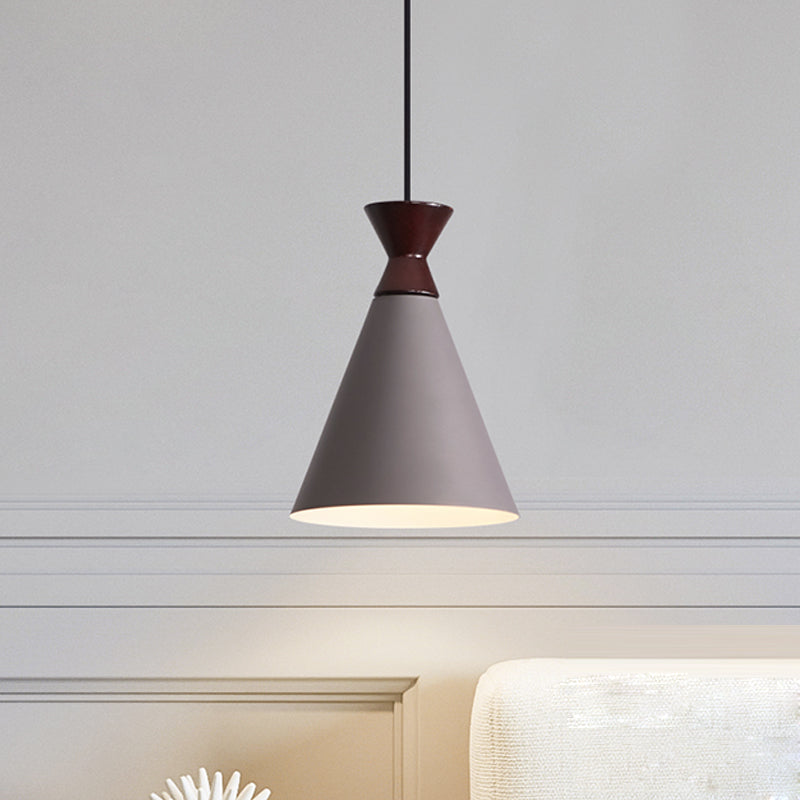 Modernist Iron Pendant Light - Wide Flare Drop, 1 Head Bedside Suspension Lamp in Black/Grey/White