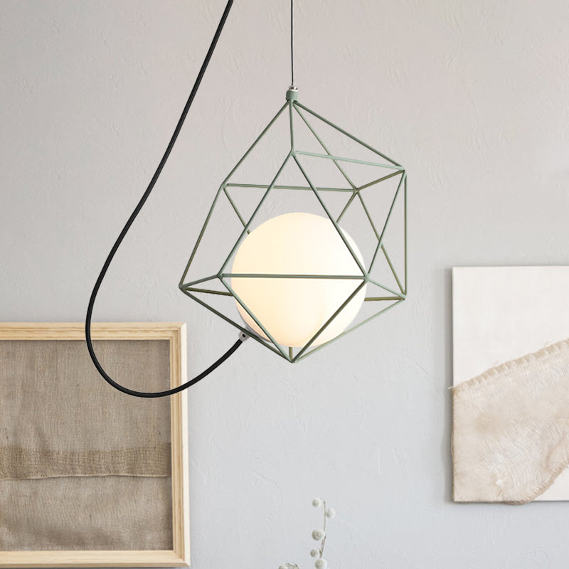 Macaron 1-Head Wire Cage Pendant Light with White/Orange/Green Finish