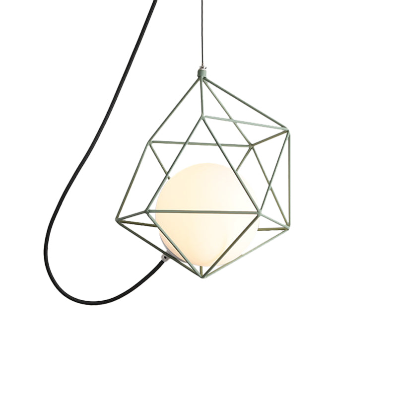 Macaron 1-Head Wire Cage Pendant Light with White/Orange/Green Finish