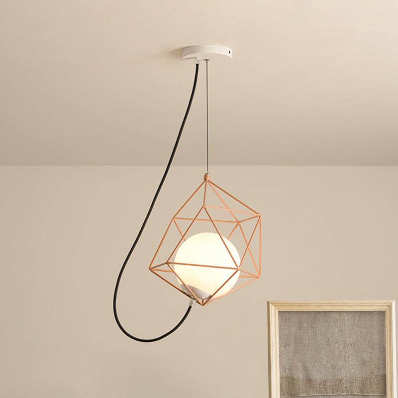 Macaron 1-Head Wire Cage Pendant Light with White/Orange/Green Finish