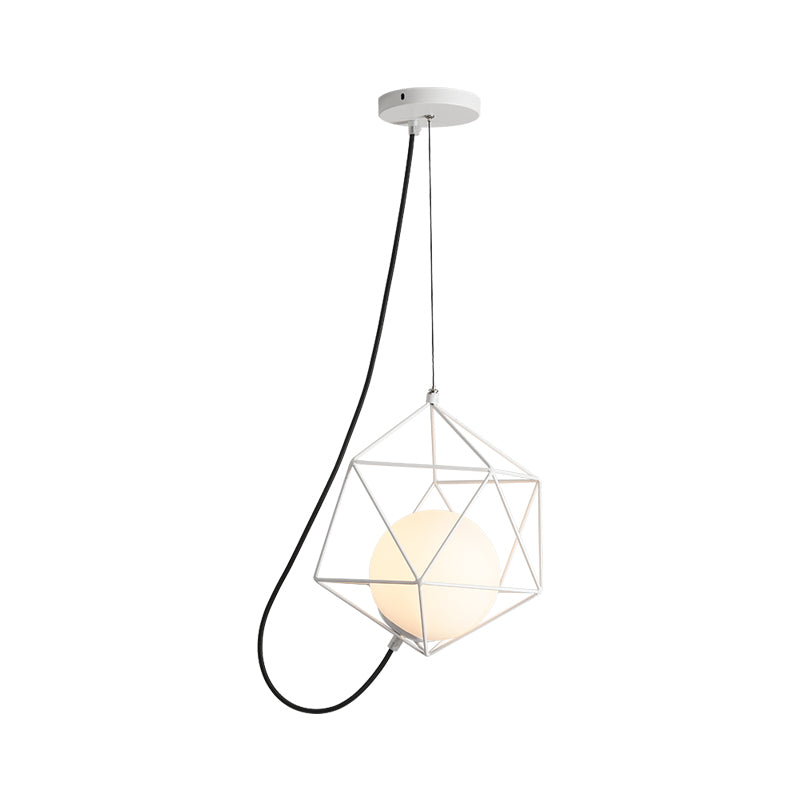 Macaron 1-Head Wire Cage Pendant Light with White/Orange/Green Finish