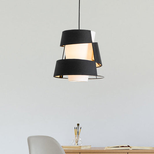 Modern Laser Cut Design Metal Pendant Lamp - White/Black Barrel Hanging Light with 1 Bulb