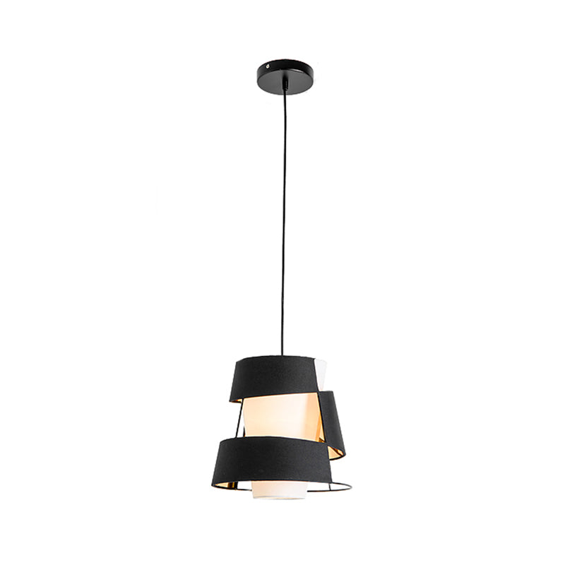 Lampe suspendue moderne en métal découpée au laser - Lampe suspendue en forme de tonneau blanc/noir avec 1 ampoule