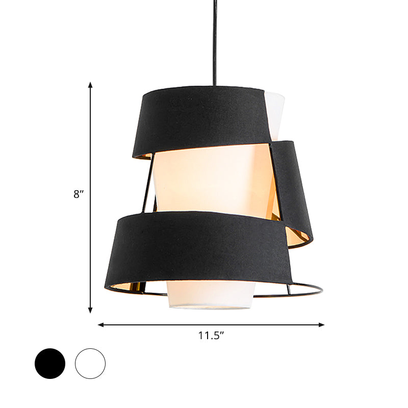 Lampe suspendue moderne en métal découpée au laser - Lampe suspendue en forme de tonneau blanc/noir avec 1 ampoule