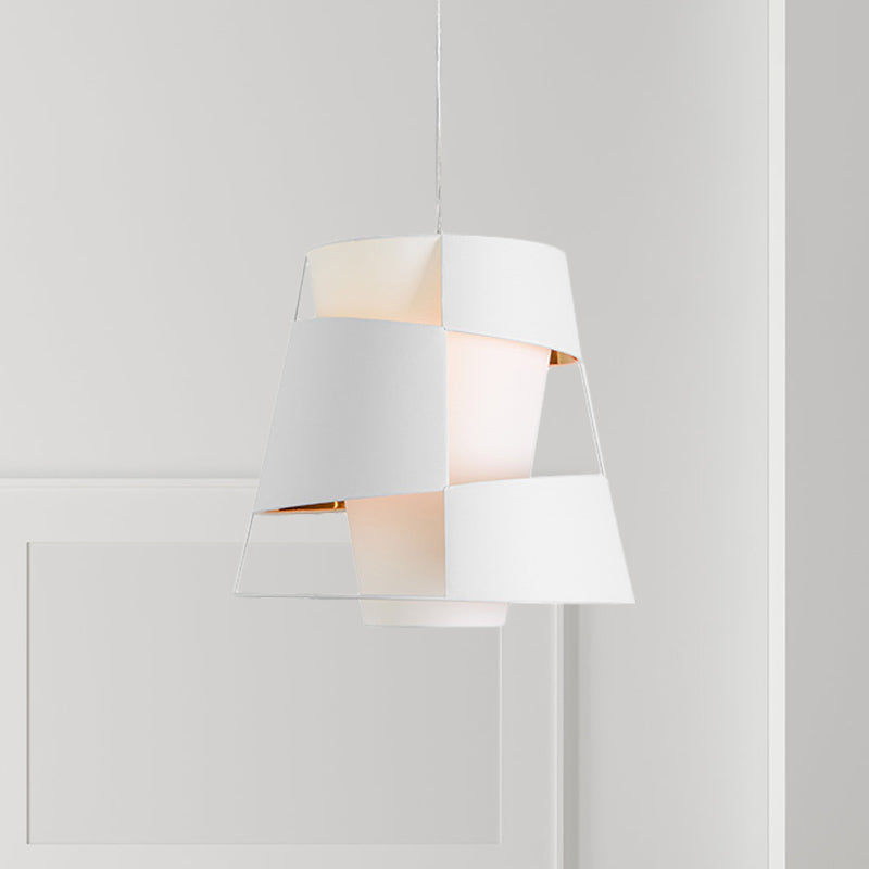 Lampe suspendue moderne en métal découpée au laser - Lampe suspendue en forme de tonneau blanc/noir avec 1 ampoule