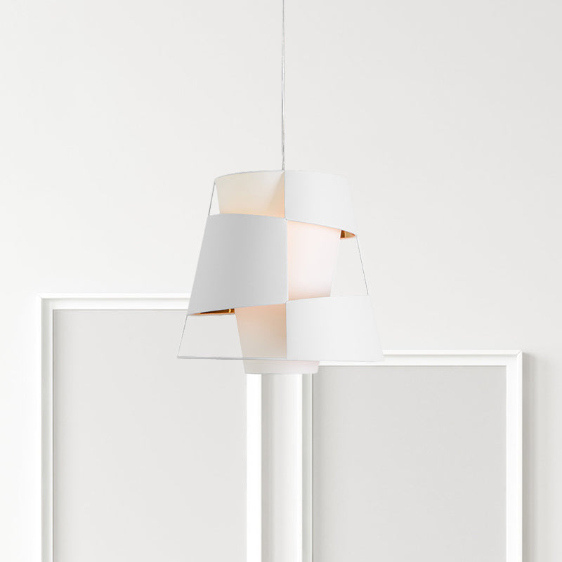 Lampe suspendue moderne en métal découpée au laser - Lampe suspendue en forme de tonneau blanc/noir avec 1 ampoule