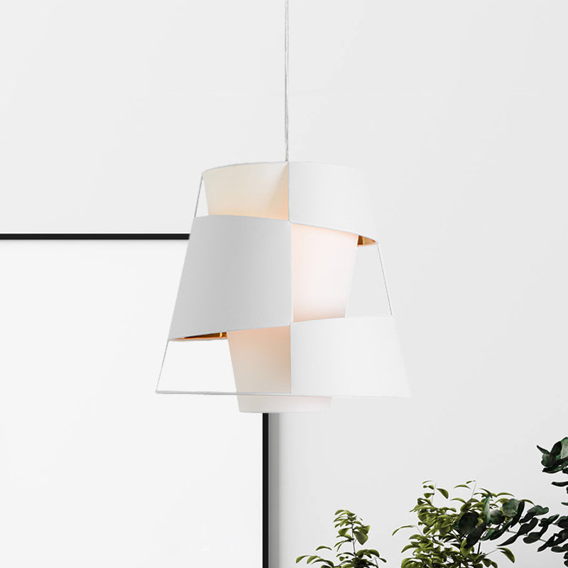 Lampe suspendue moderne en métal découpée au laser - Lampe suspendue en forme de tonneau blanc/noir avec 1 ampoule