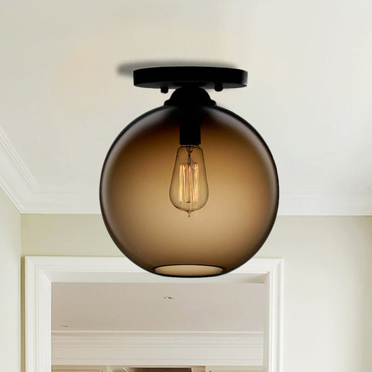 Industrial Style Semi-Flush Ceiling Light with Globe Shade in Red/Brown/Blue Glass for Dining Room (1/2 Light)
