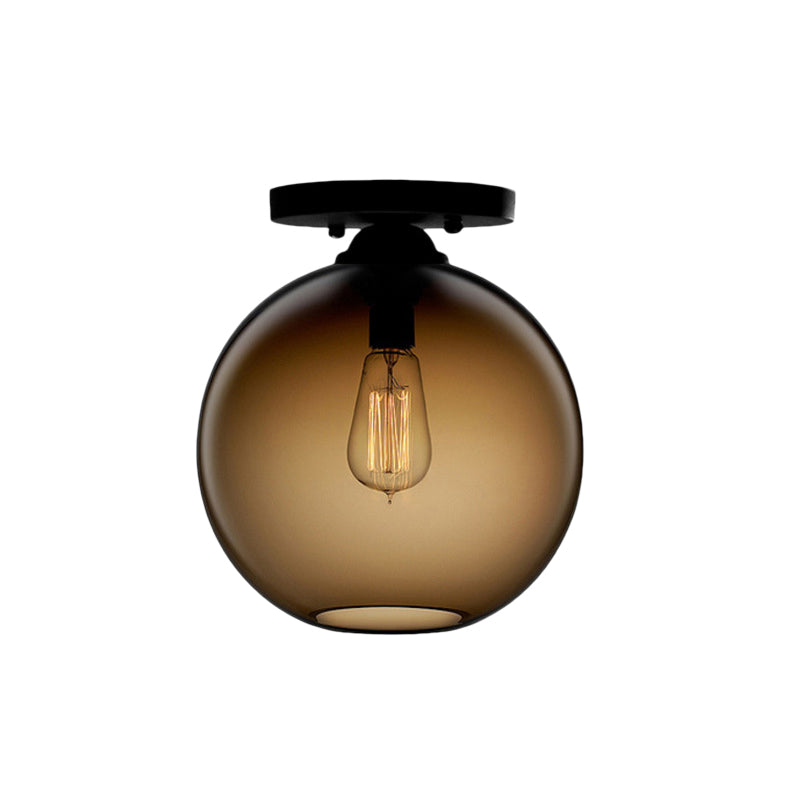 Industrial Style Semi-Flush Ceiling Light with Globe Shade in Red/Brown/Blue Glass for Dining Room (1/2 Light)