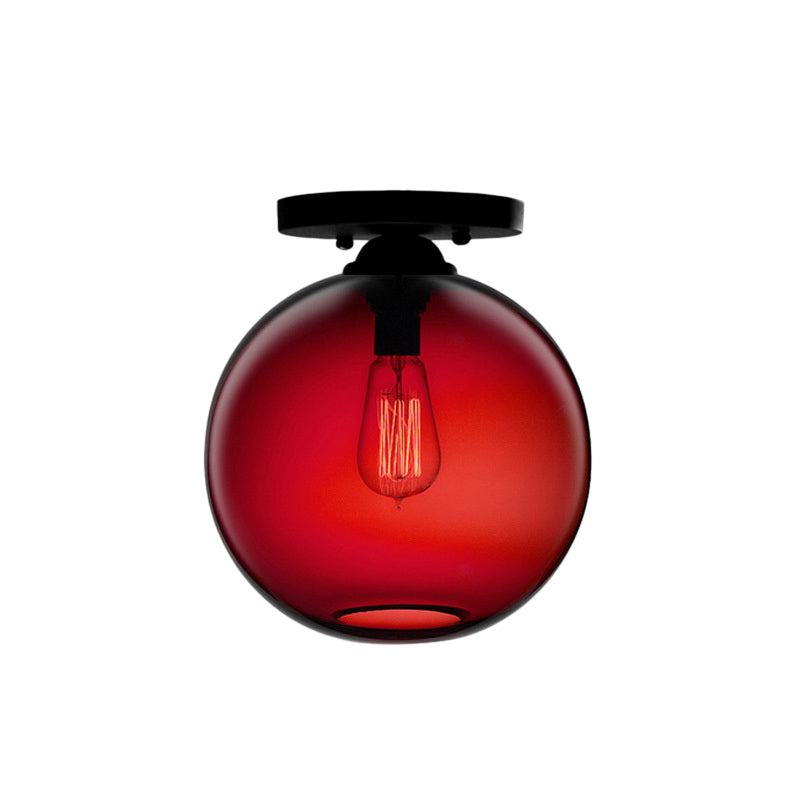 Industrial Style Semi-Flush Ceiling Light with Globe Shade in Red/Brown/Blue Glass for Dining Room (1/2 Light)