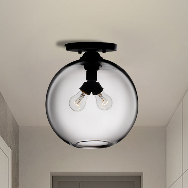 Industrial Style Semi-Flush Ceiling Light with Globe Shade in Red/Brown/Blue Glass for Dining Room (1/2 Light)