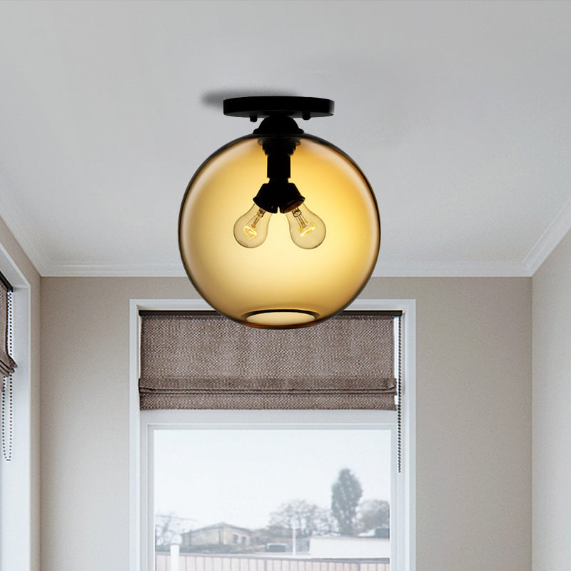 Industrial Style Semi-Flush Ceiling Light with Globe Shade in Red/Brown/Blue Glass for Dining Room (1/2 Light)