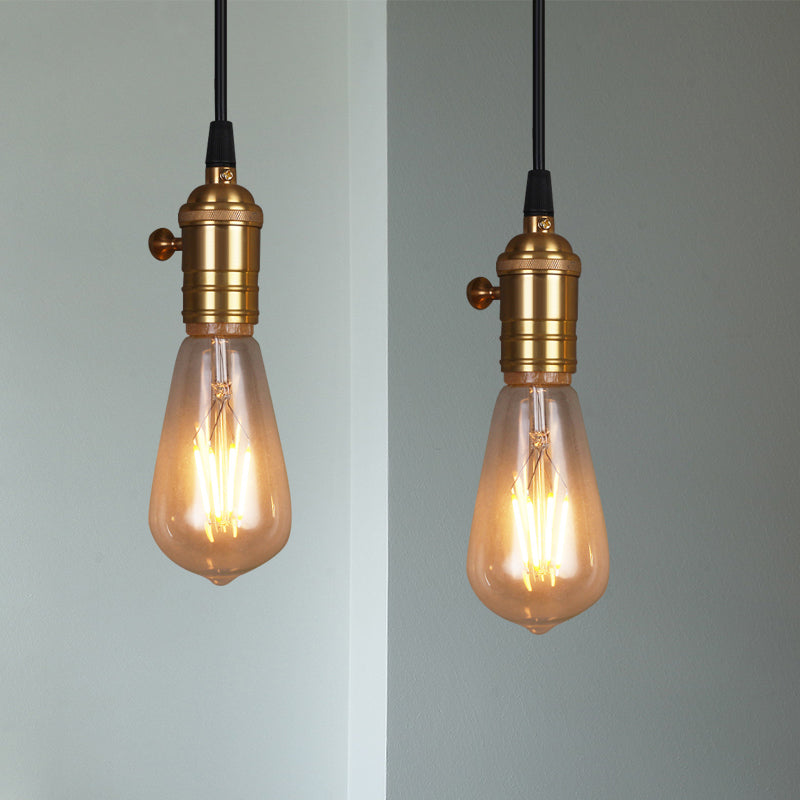 Industrial Vintage Bare Bulb Pendant Light with Brass Finish - Ideal for Restaurants