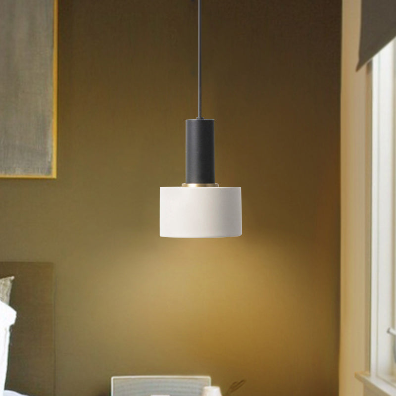 Modern Mini Pendant Light: Elegant Metallic Single Ceiling Hanging Light Black-White