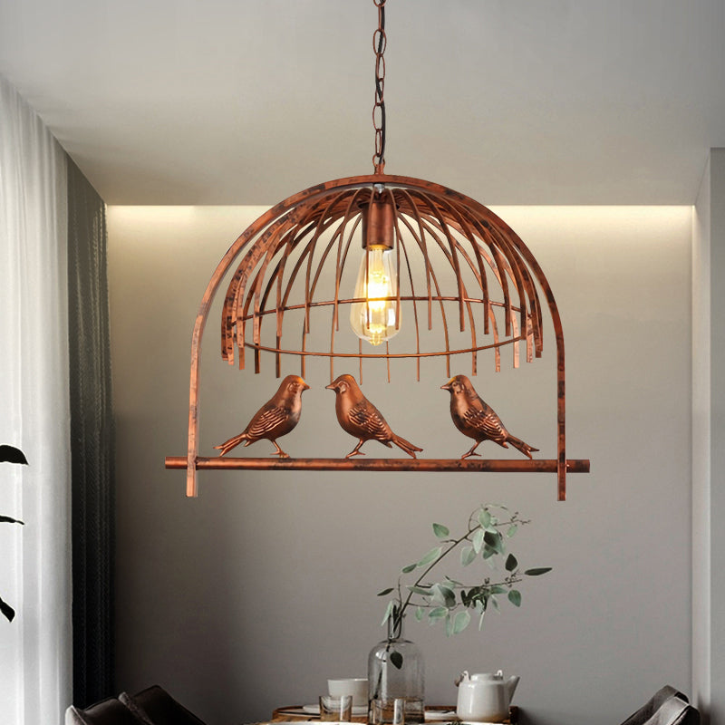 Lampe à suspension en métal rouillé de style Lodge avec décoration d'oiseau - Lampe suspendue à dôme en fil de fer à 1 tête