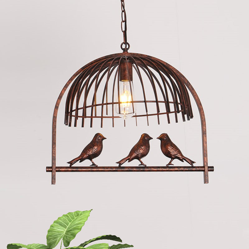 Lampe à suspension en métal rouillé de style Lodge avec décoration d'oiseau - Lampe suspendue à dôme en fil de fer à 1 tête
