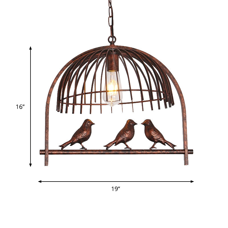 Lampe à suspension en métal rouillé de style Lodge avec décoration d'oiseau - Lampe suspendue à dôme en fil de fer à 1 tête