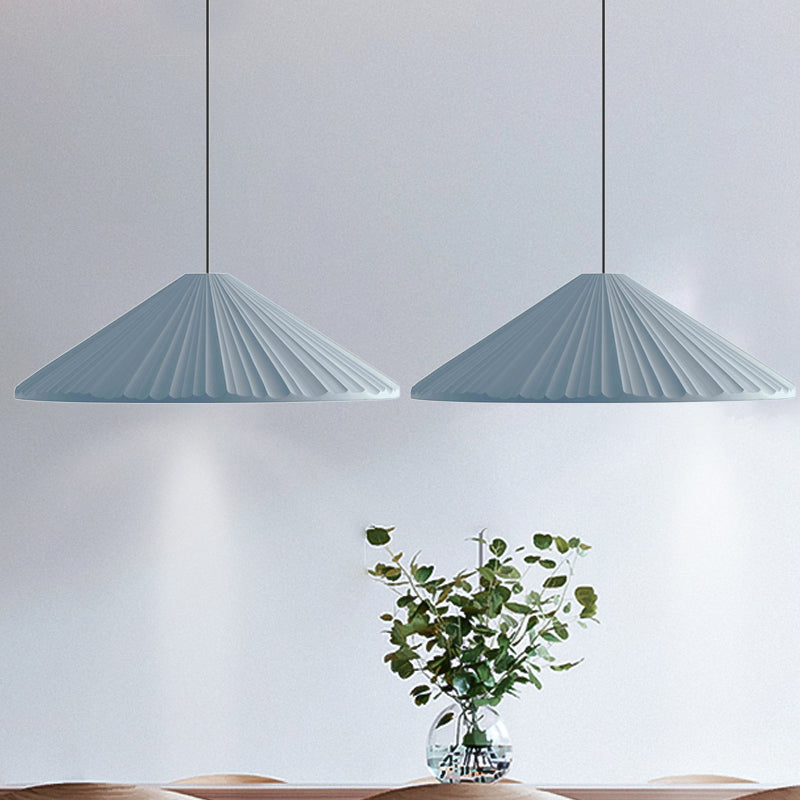 Modern Nordic Style Conic Pendant Light in Blue/Pink/White - Ribbed Design, 12.5"/16.5" Width - Ideal for Bedroom