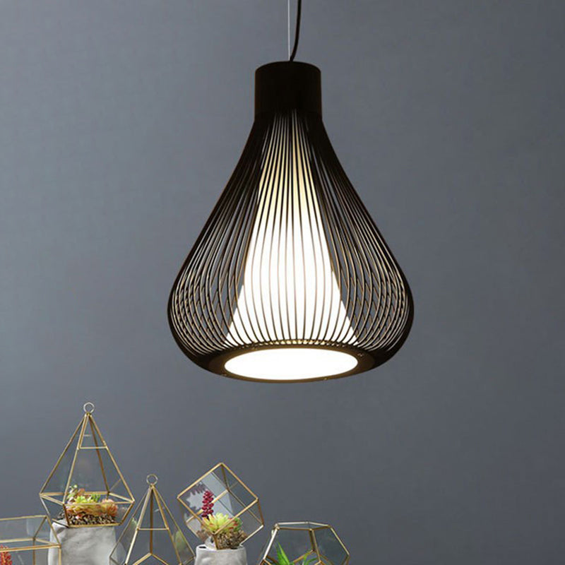 Luminaire suspendu en forme de cage en forme de larme noir/blanc métallisé
