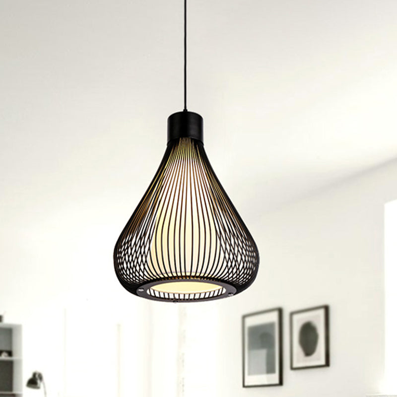 Luminaire suspendu en forme de cage en forme de larme noir/blanc métallisé