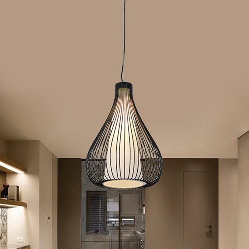Luminaire suspendu en forme de cage en forme de larme noir/blanc métallisé