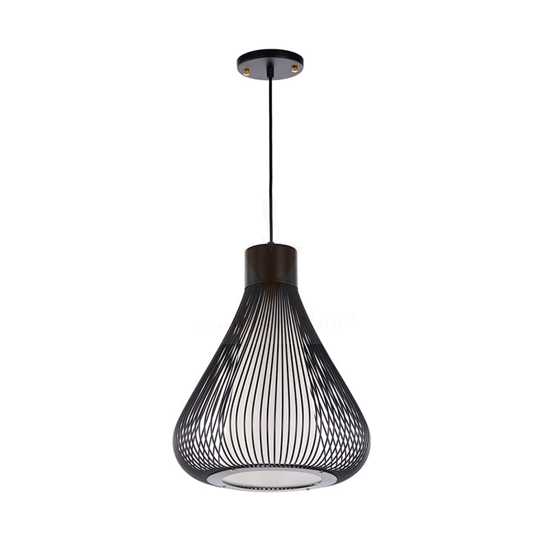 Luminaire suspendu en forme de cage en forme de larme noir/blanc métallisé