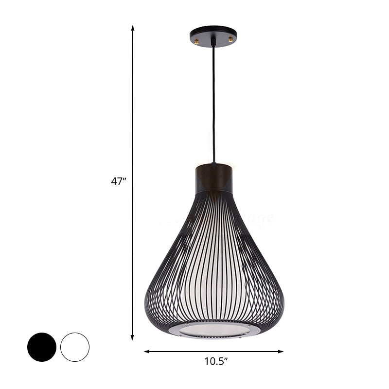 Luminaire suspendu en forme de cage en forme de larme noir/blanc métallisé
