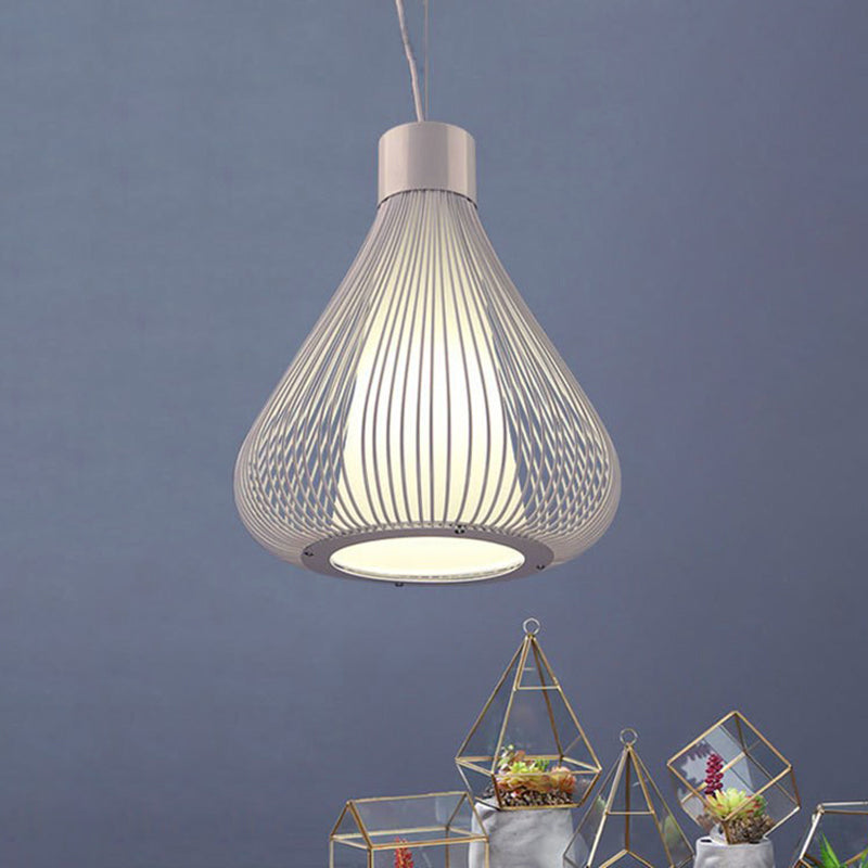 Luminaire suspendu en forme de cage en forme de larme noir/blanc métallisé