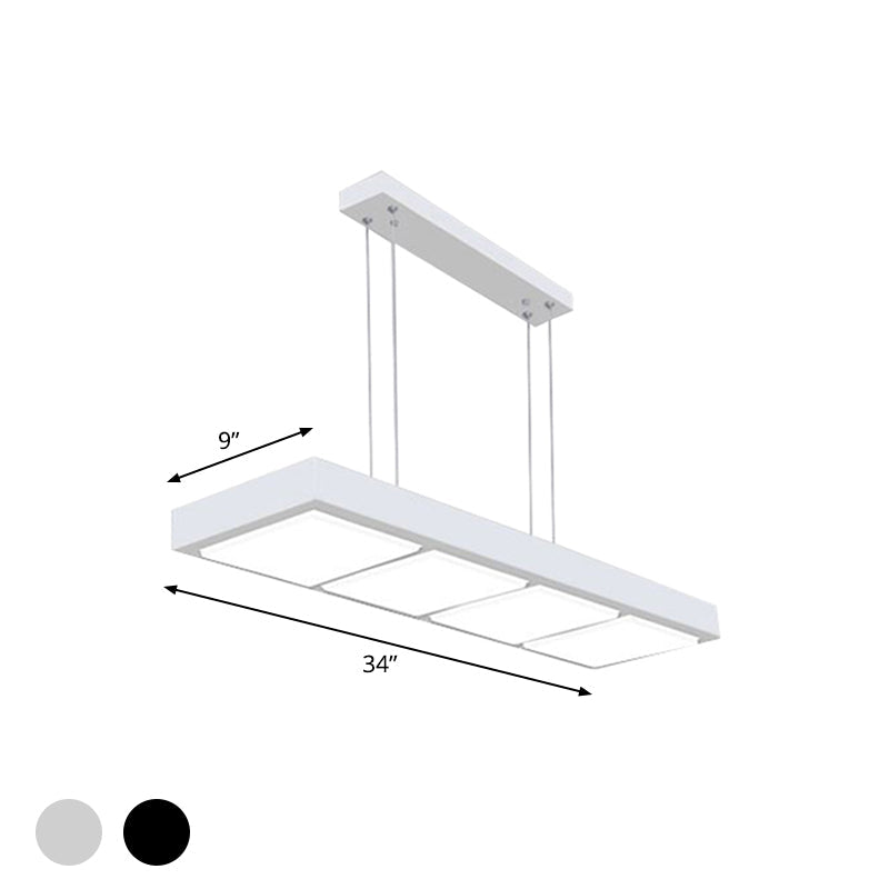 Modern Metal Rectangular Island Lamp With 3/4/5 Lights In Black/White - Office Hanging Light