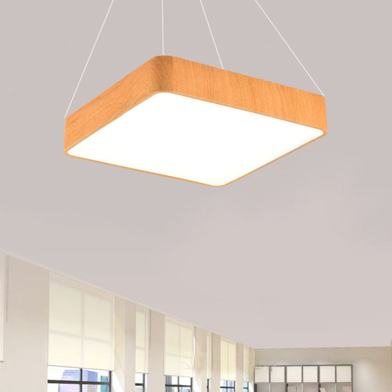 Modern LED Suspension Pendant Lamp Kit – Wooden Square Design in Various Widths (12"/16"/19.5") – Available in White, Warm, or Natural Light