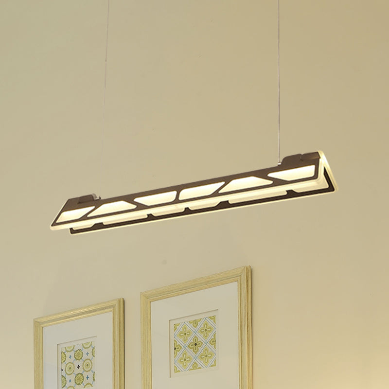 Modern White/Brown Linear Office Pendant Light 31.5 Wide - Acrylic Led Ceiling Fixture