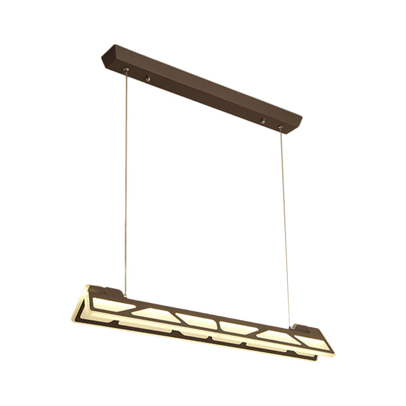 Modern White/Brown Linear Office Pendant Light 31.5 Wide - Acrylic Led Ceiling Fixture