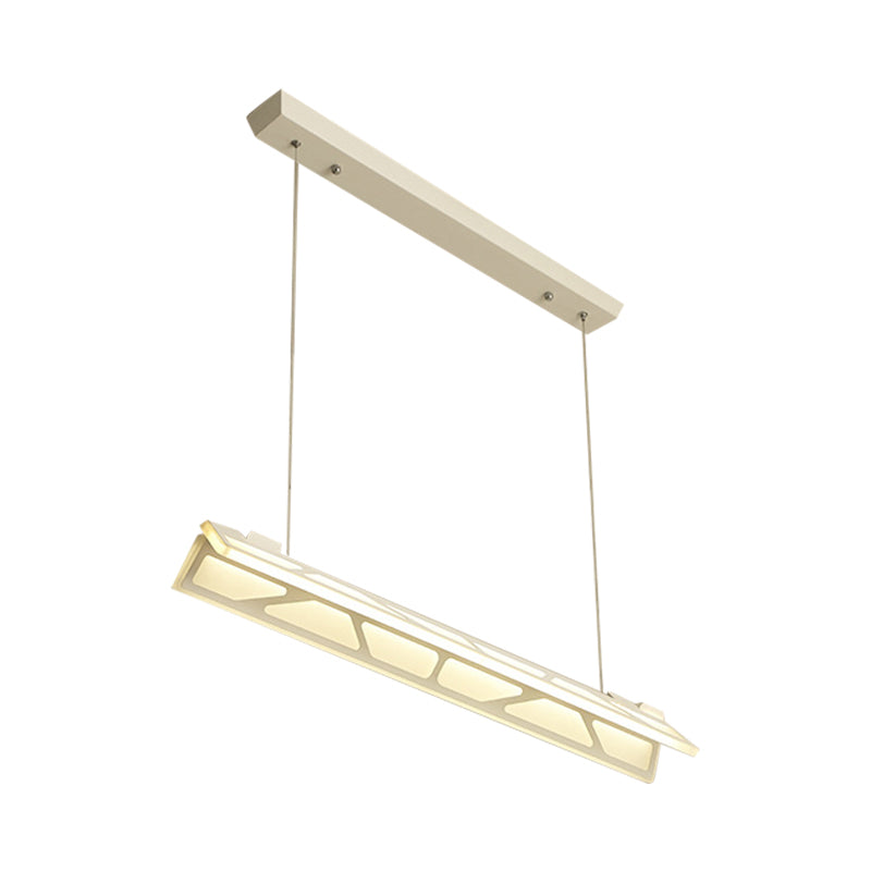 Modern White/Brown Linear Office Pendant Light 31.5 Wide - Acrylic Led Ceiling Fixture