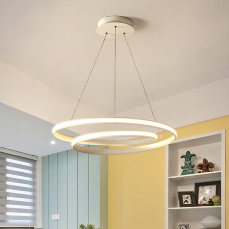 23/31.5 Led Dining Room Chandelier Light With Whirl Acrylic Shade - Black/White Ceiling Pendant In