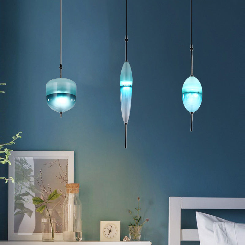 Modern Teardrop/Drum/Cylinder Glass Cluster Pendant Light - Blue/White - 1/3 Lights - Dining Room Hanging Fixture