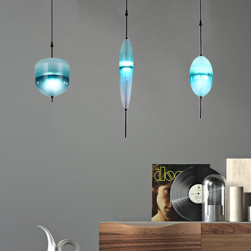 Modern Teardrop/Drum/Cylinder Glass Cluster Pendant Light - Blue/White - 1/3 Lights - Dining Room Hanging Fixture