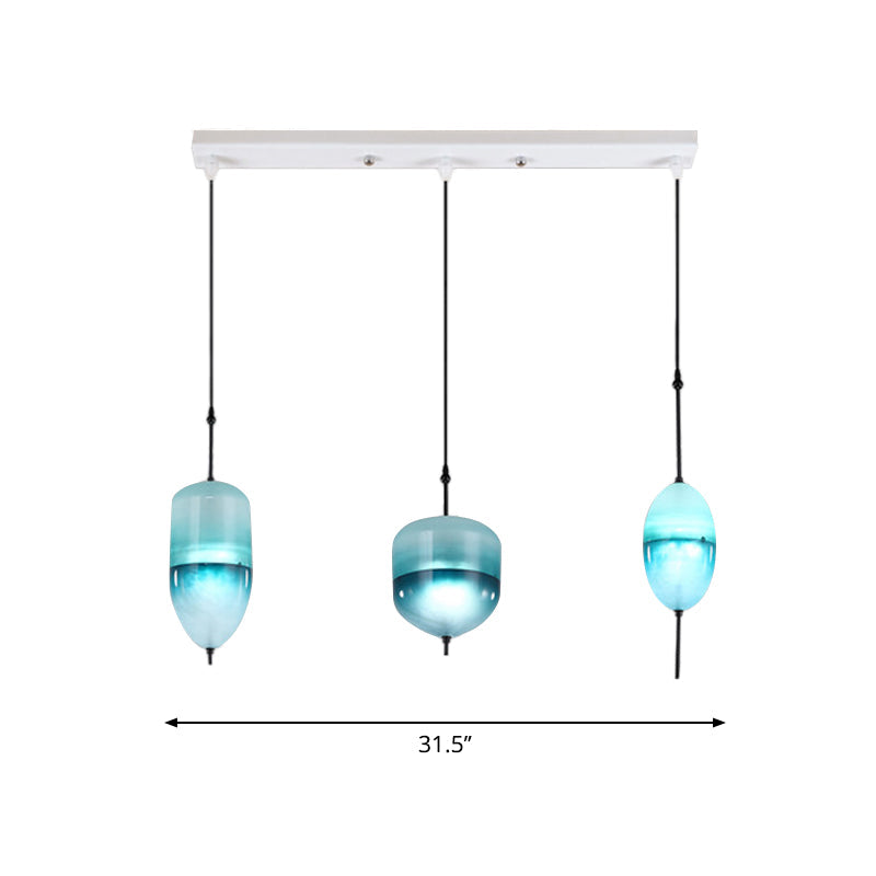 Modern Teardrop/Drum/Cylinder Glass Cluster Pendant Light - Blue/White - 1/3 Lights - Dining Room Hanging Fixture