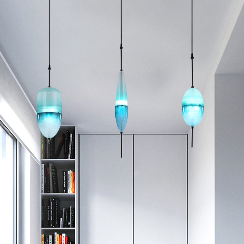 Modern Teardrop/Drum/Cylinder Glass Cluster Pendant Light - Blue/White - 1/3 Lights - Dining Room Hanging Fixture