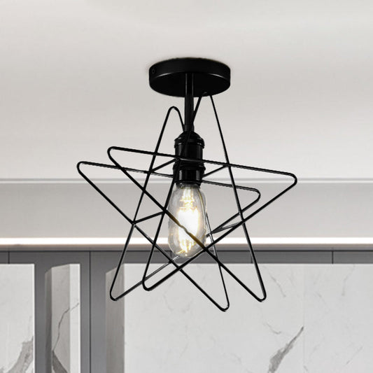 Vintage Industrial Star Cage Semi Flush Light: Black/Gold Metallic Mount for Corridor