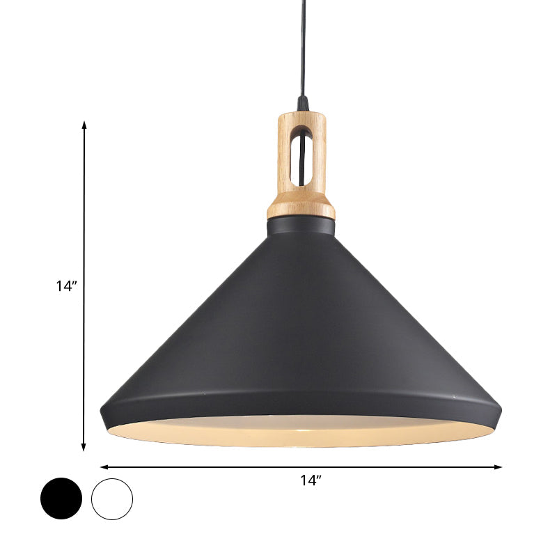 Modern Aluminum Cone/Drum Shade Hanging Ceiling Light - 1 Light Pendant in Black/White