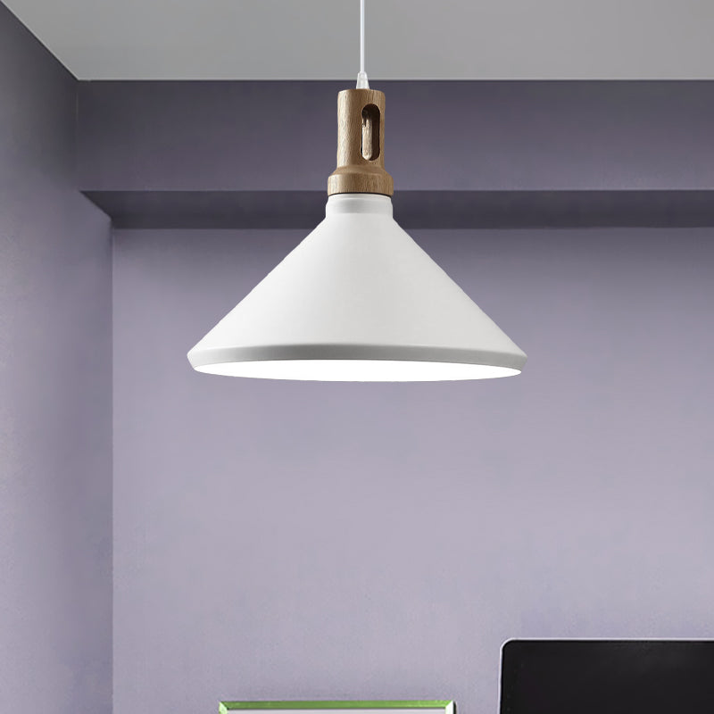 Modern Aluminum Cone/Drum Shade Hanging Ceiling Light - 1 Light Pendant in Black/White