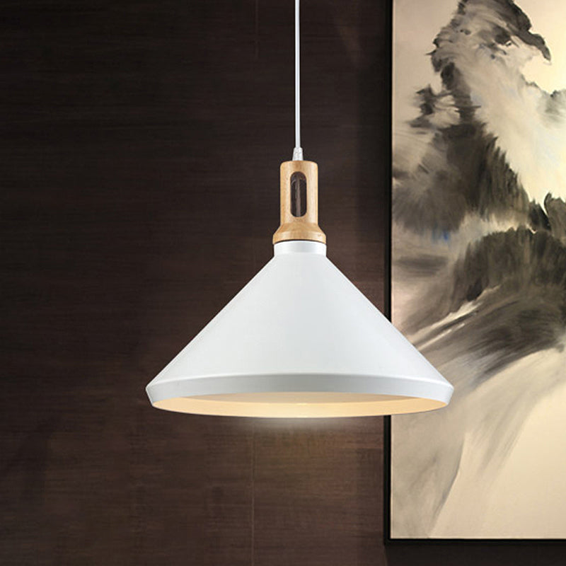 Modern Aluminum Cone/Drum Shade Hanging Ceiling Light - 1 Light Pendant in Black/White