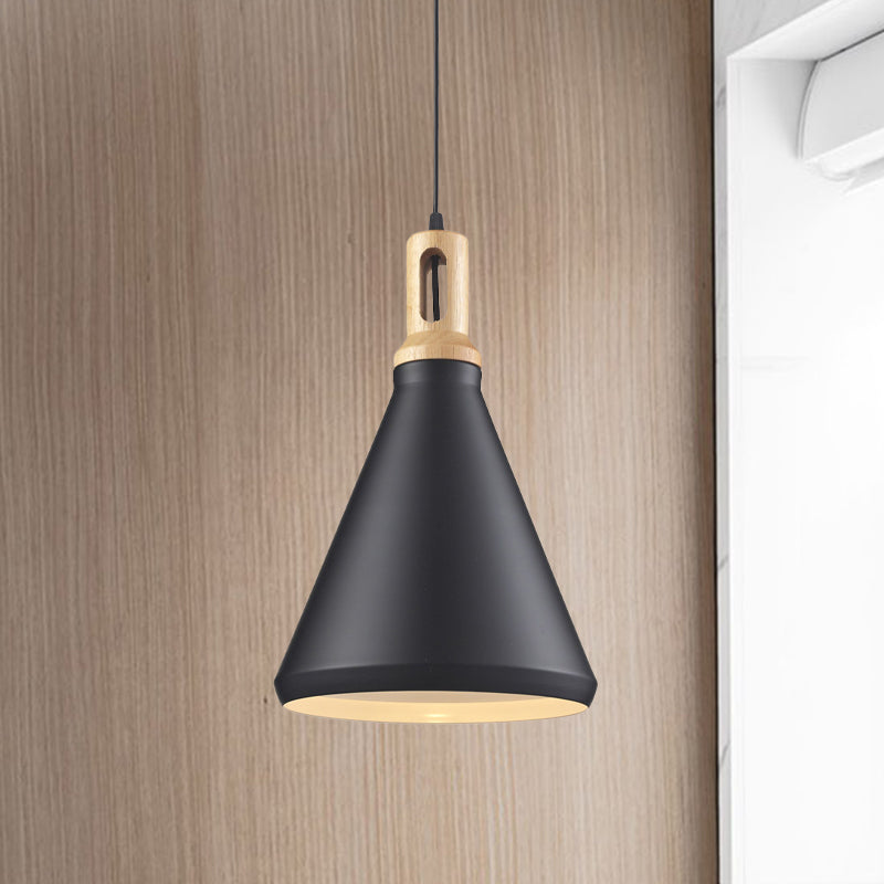 Modern Aluminum Cone/Drum Shade Hanging Ceiling Light - 1 Light Pendant in Black/White