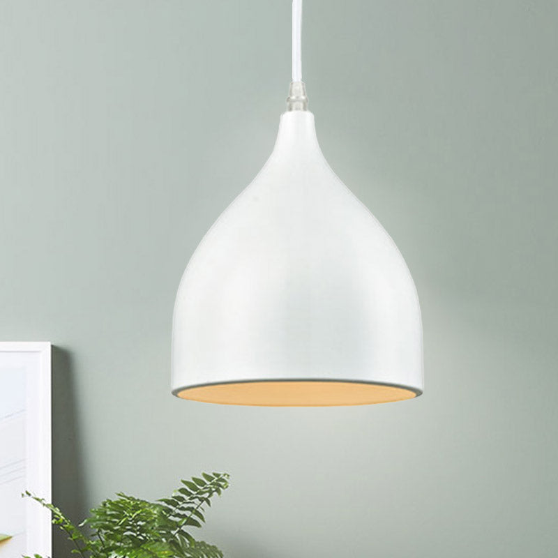 Modernist Metal Kitchen Pendant Light | Black/White Domed Hanging Lamp With 1 Bulb White