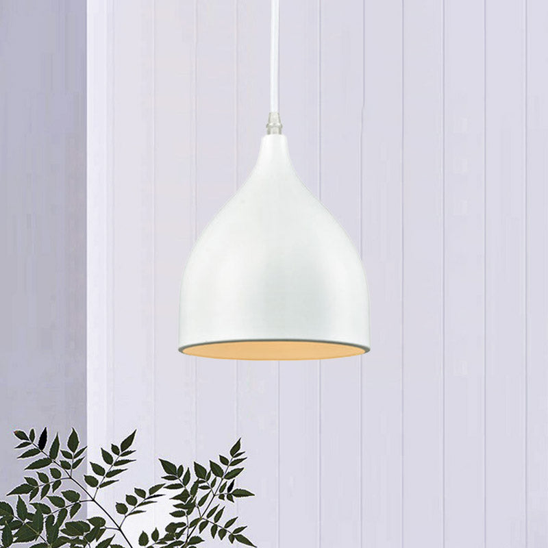 Modernist Style Black/White Hanging Lamp with Domed Metal Shade and 1 Bulb for Kitchen Pendant Light